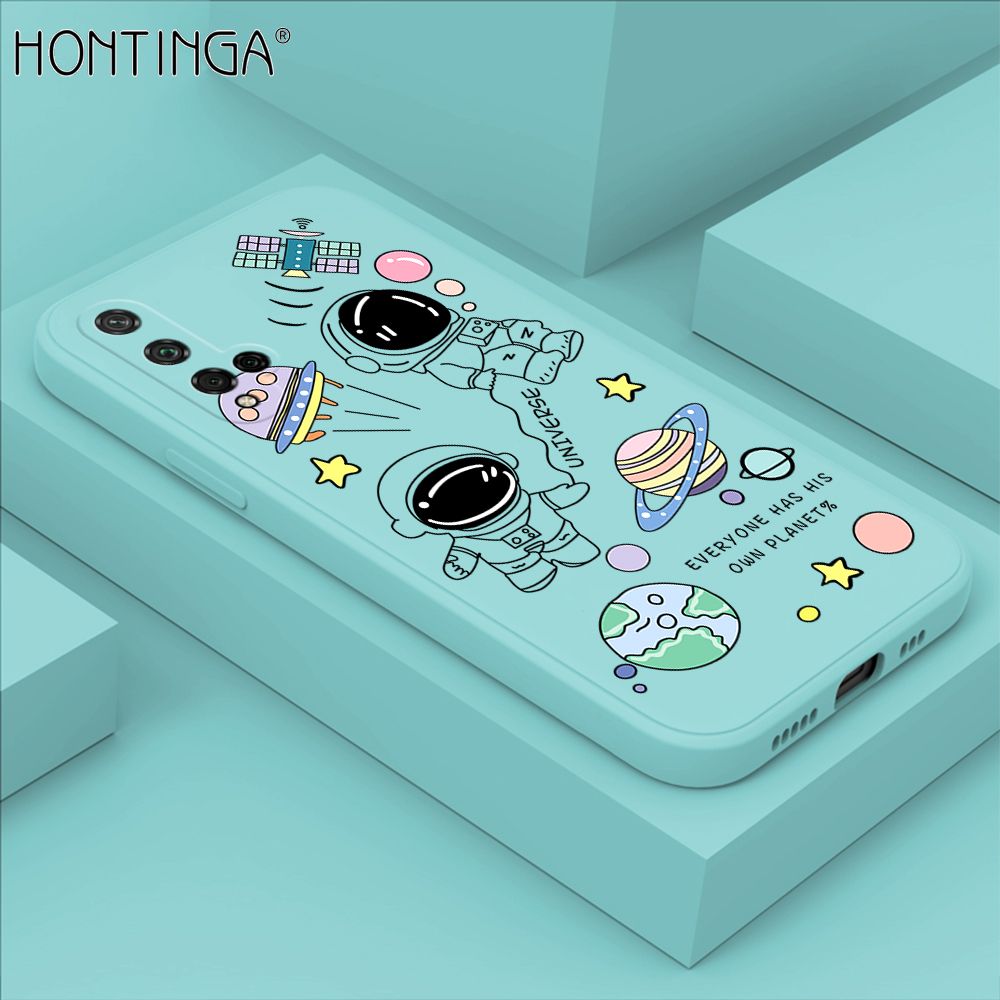 Hontinga for Honor 20 Case Fashion Earth Planet Astronaut Phone Case Soft Square Edge Silicone Cases Full Lens Cover Shockproof Protection Cover
