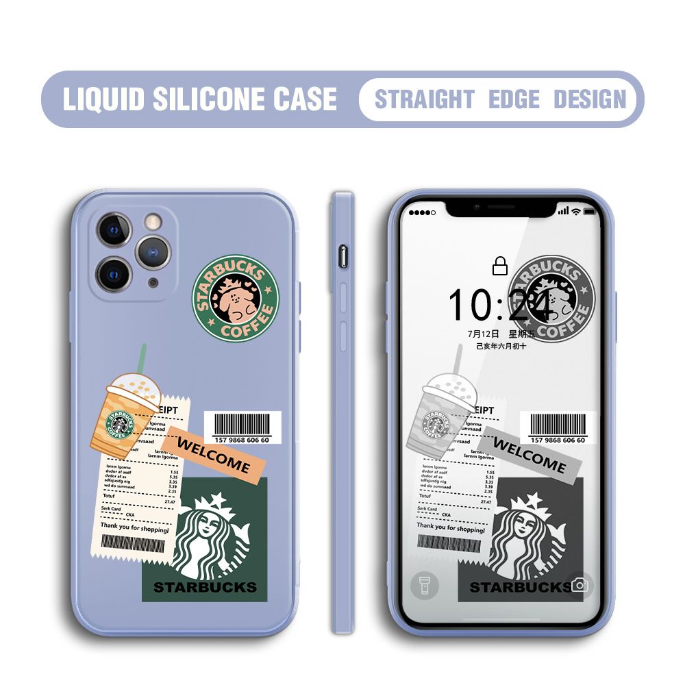 BILI for iPhone 11 Pro Max Back Cover Creative Coffee Order Receipt Multicolor Liquid Silicone Phone Case Soft Square Lens Protection Phone Cases