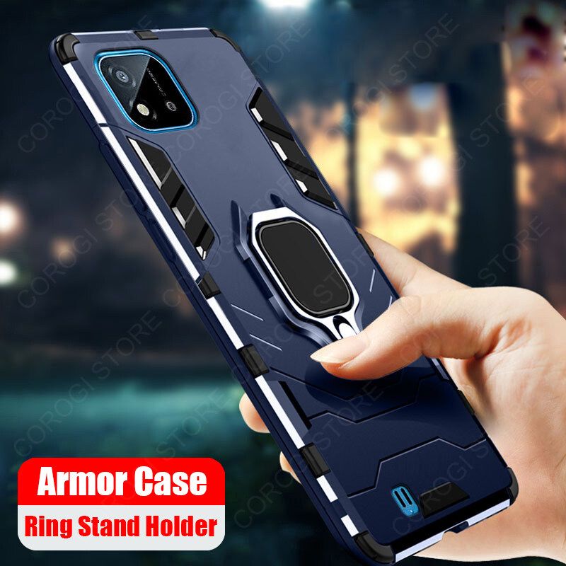For Realme C20A (6.52") Cover Military Grade Shockproof Armor Phone Case Metal Ring Stand Holder Magnetic Car Mount Hard Protective Back Cover
