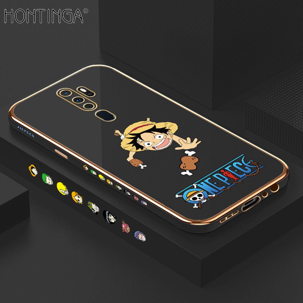 Hontinga for OPPO A5 2020 / A9 2020 Back Cover + Free Lanyard Luxury 6D Plating Big Stick Meat Boy Side Pattern Case Soft Silicone Square Mobile Cover