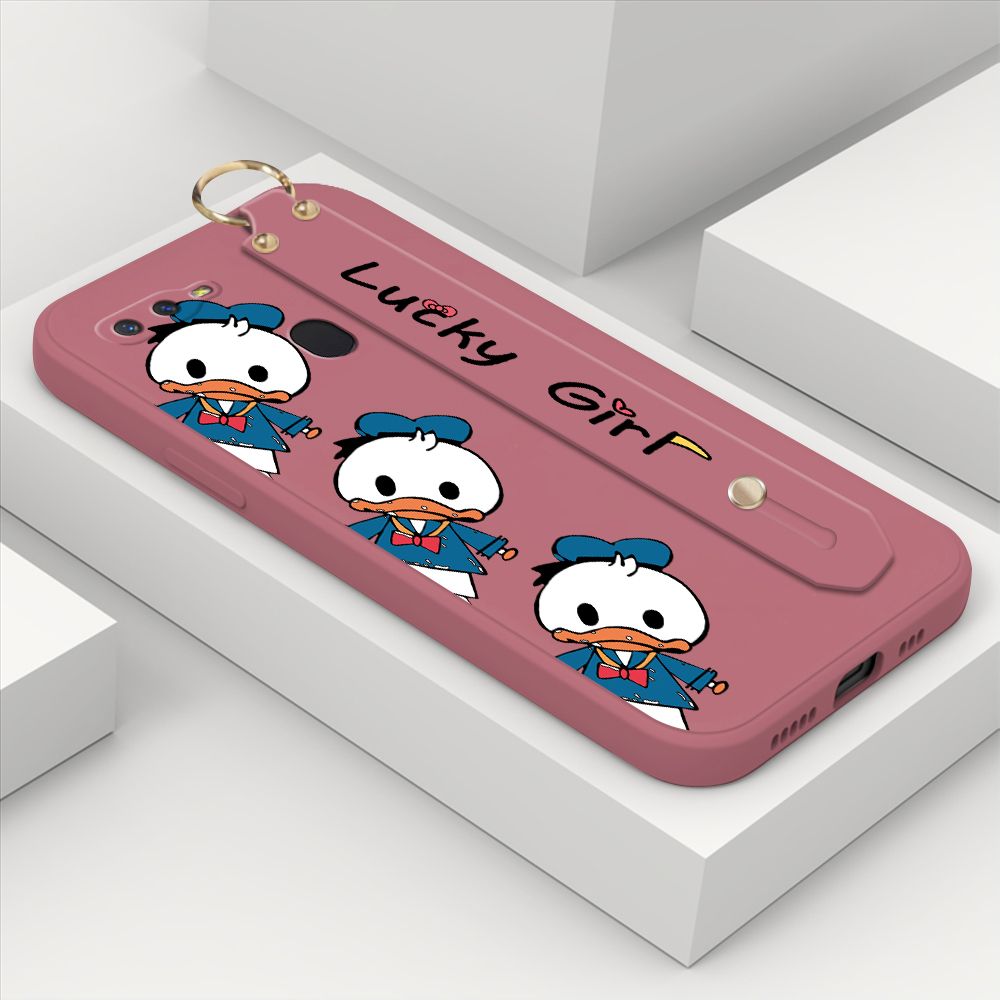 ZeroQiQi for Realme U1 Wrist Strap Case Cute Cartoon Little Duck Phone Case Square Edge Liquid Silicone Case Full Cover Camera Shockproof Protective Cases