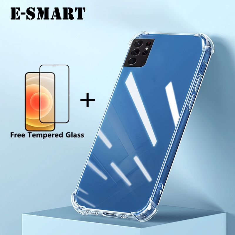 Phone Case Samsung Galaxy S22 Ultra Soft Transparent Shockproof cases + Free Tempered Glass Screen Protector Clear Samsung S22 Ultra Case