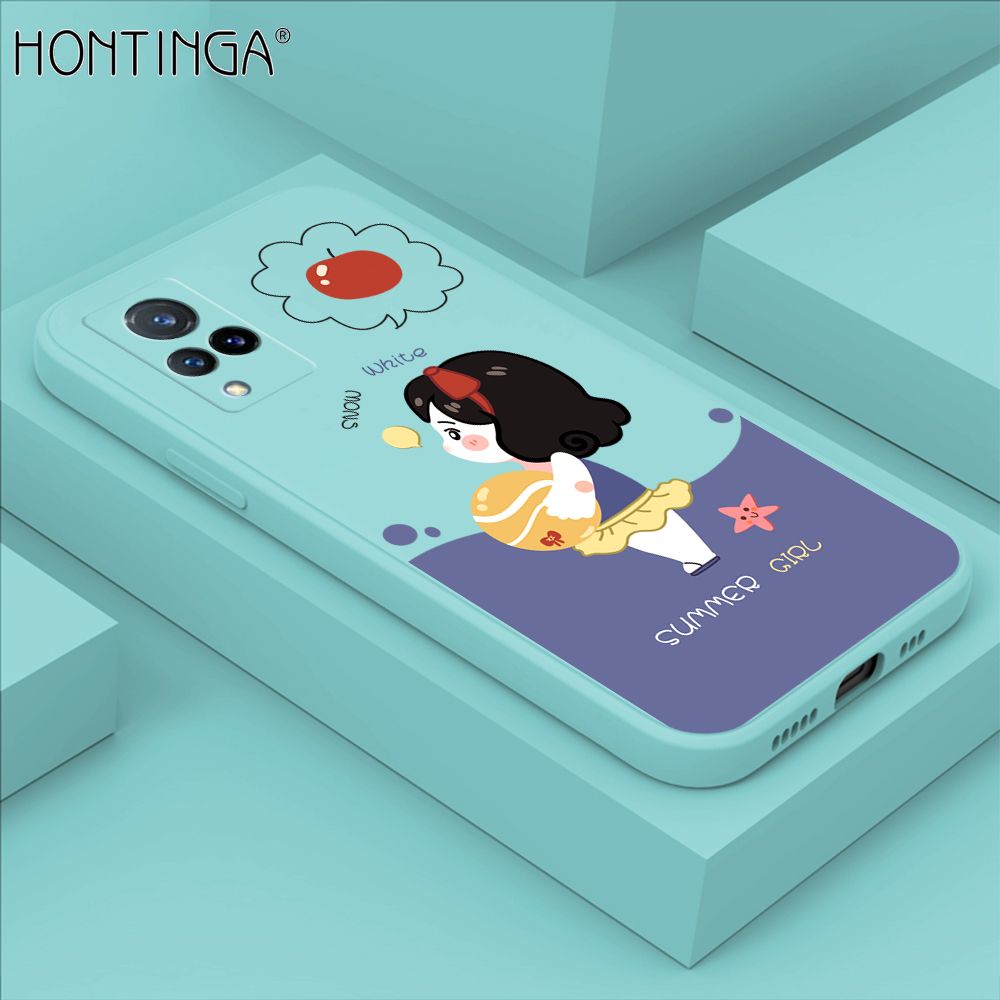 Hontinga for Vivo V21 5G Case Cute Cartoon Girl Phone Case Phone Case Soft Square Edge Silicone Cases Full Lens Cover Shockproof Protection Cover