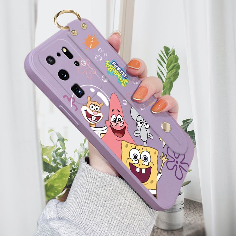 Jizetin for Samsung Galaxy S20 Ultra Wrist Strap Case Funny Cartoon Sea Creatures Cover Ultra Thin Anti Fall Liquid Silicone Phone Case
