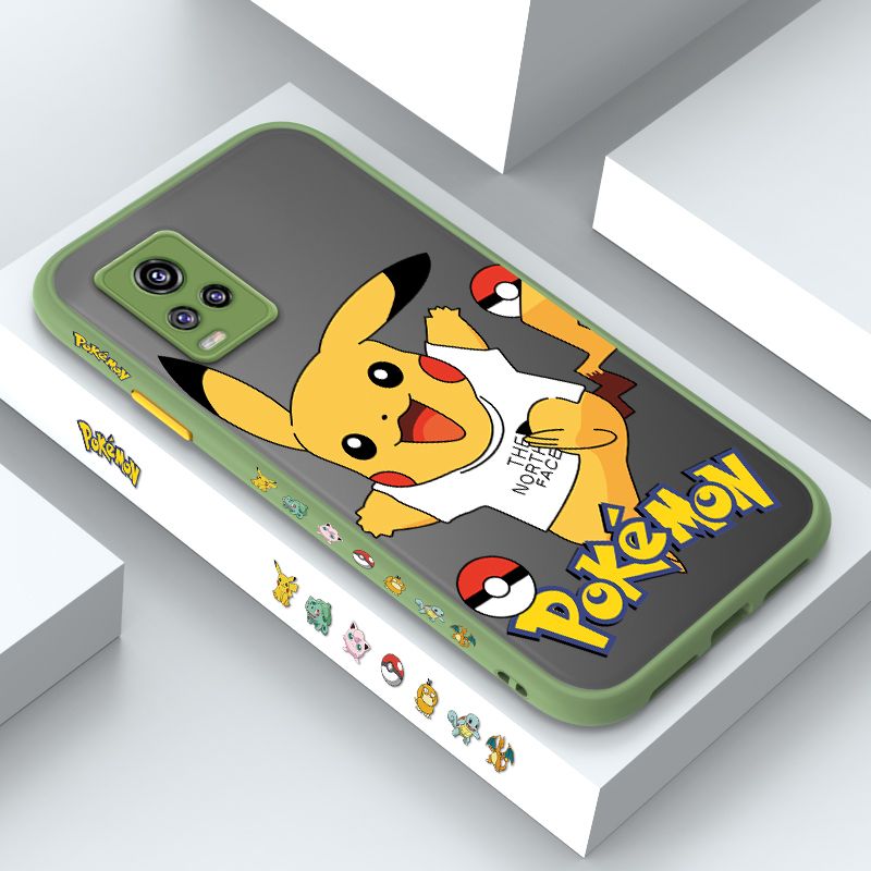 ZeroQiQi for Vivo V20 Case White Clothes Pikachu Side Printing Cover Frosted Ultra Thin Protective Anti Fall Phone Case