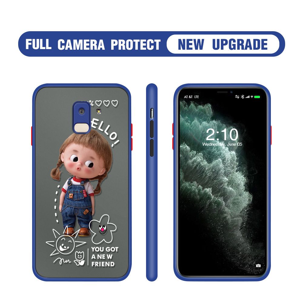 Hontinga for Samsung J6 2018 Case Cute Cartoon Little Girl Cover Camera Shockproof Protection Case Edge Frosted Transparent Phone Cover