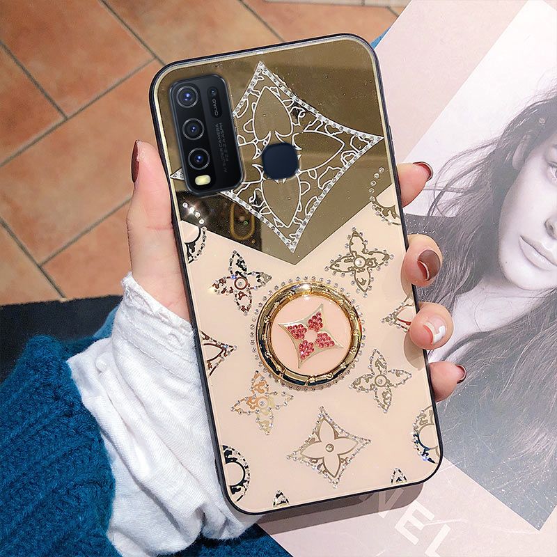 For VIVO Y50S Mirror Case Magnetic Ring Holder Luxury Diamond Clover Cross for VIVO Y50S Make Up Mirror Back Cover