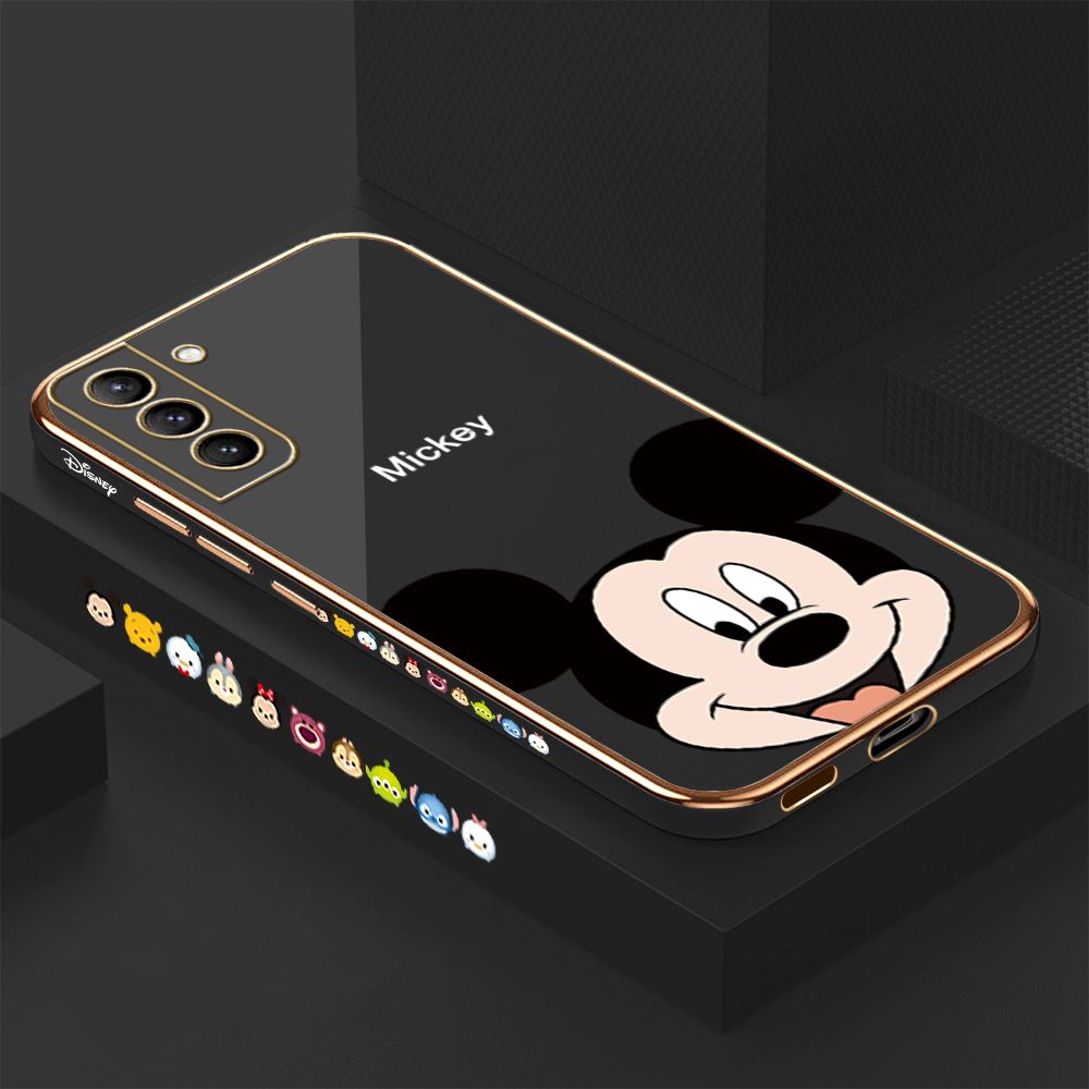 ZeroQiQi for Samsung Galaxy S21 Plus 5G Back Cover Cartoon Big Head Mouse Luxury 6D Plating Case Side Pattern Soft Silicone Square Phone Cases + Free Lanyard