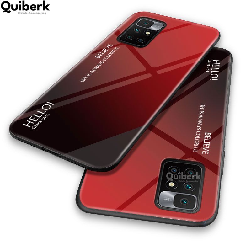 Quiberk for Xiaomi Redmi 10 / Redmi 10 2022 / Redmi 10 Prime Tempered Glass Hard Case Gradient Color Back + Soft Frame Shockproof Phone Cover
