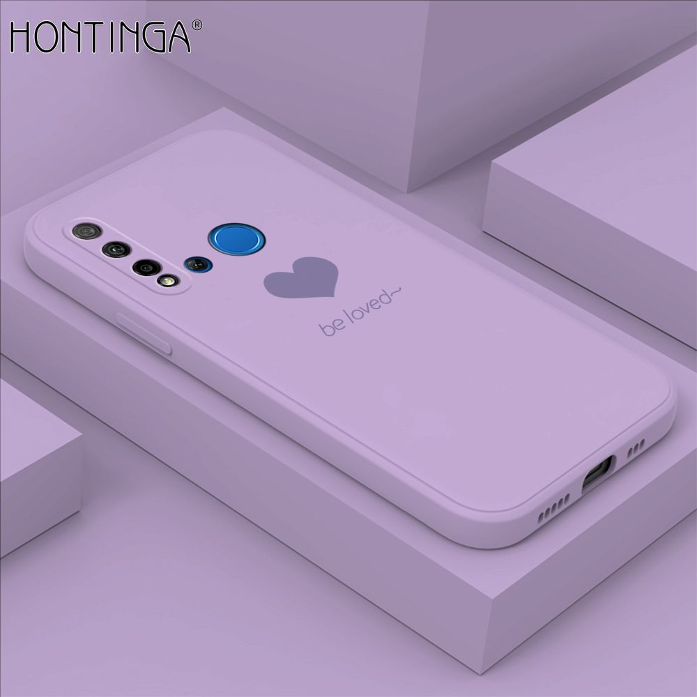 Hontinga for Huawei Nova 5i Case Simple Lover Heart Pattern Back Cover Soft Square Edge Liquid Silicone Phone Cases