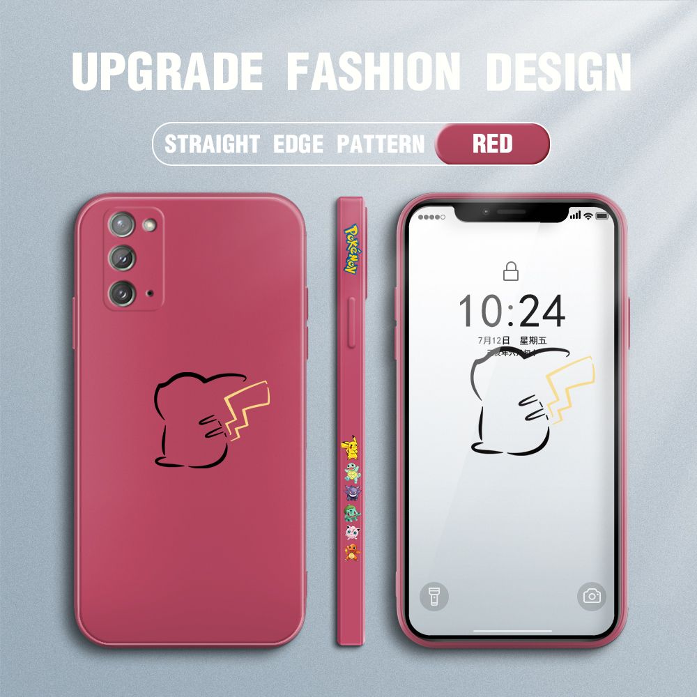 Jizetin for Samsung Galaxy Note 20 Case New Pikachu Pokémon Design Side Design Phone Case Square Edge Pattern Liquid Silicone Cases Full Cover Camera Soft Protection Case