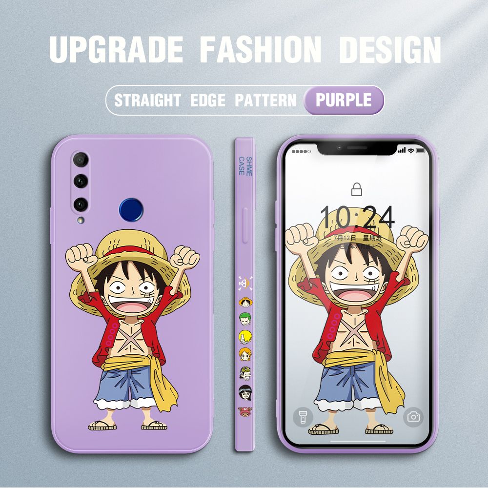 Jizetin for Honor 20 Lite Case Anime One-Piece Monkey D. Luffy Anime Side Design Phone Case Square Edge Pattern Liquid Silicone Cases Full Cover Camera Shockproof Protective Case
