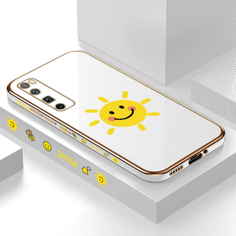 ZeroQiQi for Huawei Nova 7 Pro Back Cover Smiling Sun Luxury 6D Plating Case Side Pattern Soft Silicone Square Phone Cases + Free Lanyard