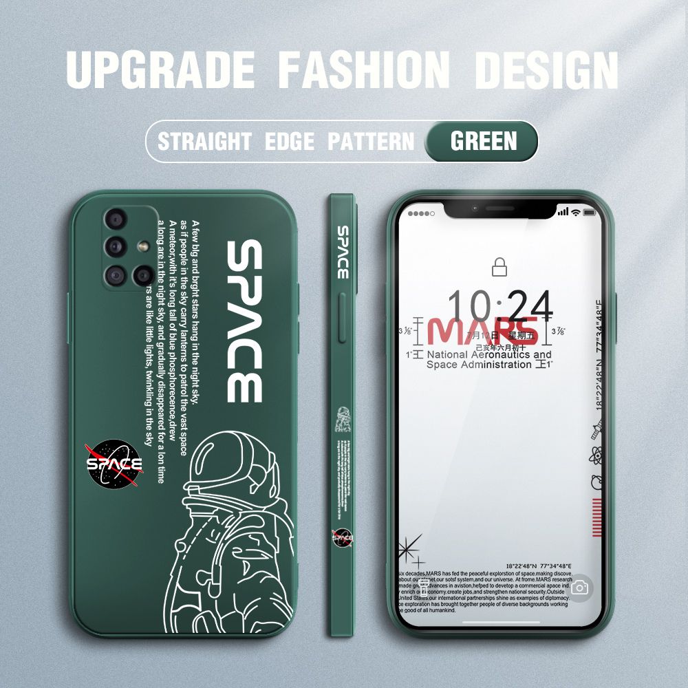 Jizetin for Samsung Galaxy A71 Case NASA Astronaut Design Side Design Phone Case Square Edge Pattern Liquid Silicone Cases Full Cover Camera Shockproof Protective Case