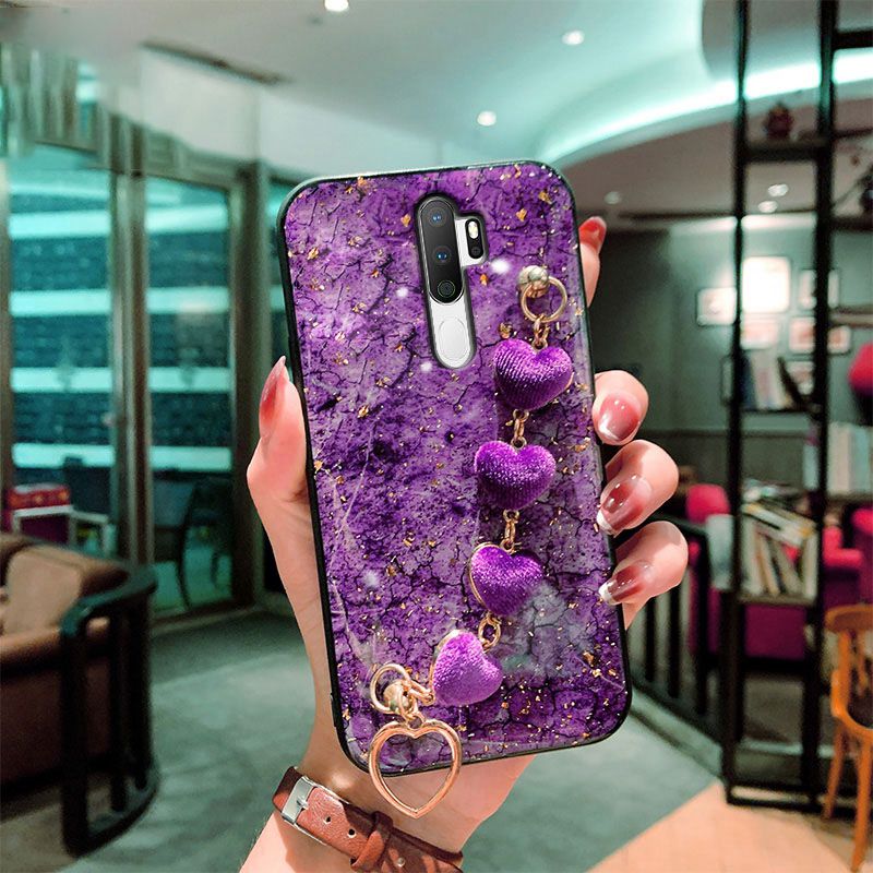 For OPPO A5 2020 Back Cover with Love Heart Wristband Chain Fashion Bracelet Marble Glitter Case Soft Silicone Bumper Protective Mobile Phone Cases