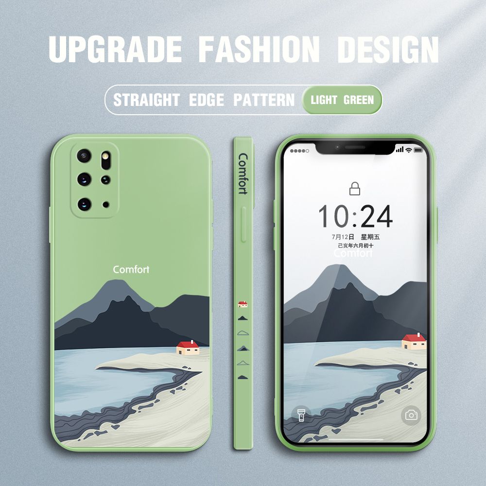 Jizetin for Samsung Galaxy S20 Plus Case Mount Fuji Design Side Design Phone Case Square Edge Pattern Liquid Silicone Cases Full Cover Camera Shockproof Protective Case
