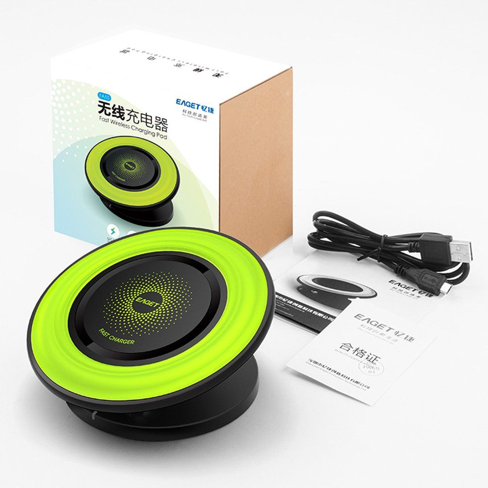 Fast Wireless Charger QI QC 2.0 Charging Pad EA55 Phone Charging Dock Charger-black & green
