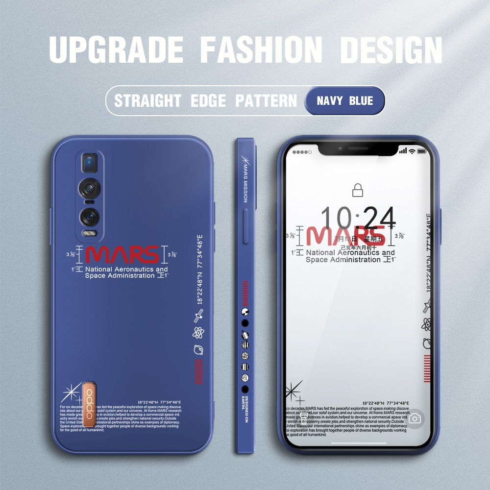 Jizetin for OPPO Find X2 Pro Case New NASA Design Side Design Phone Case Square Edge Pattern Liquid Silicone Cases Full Cover Camera Soft Protection Case