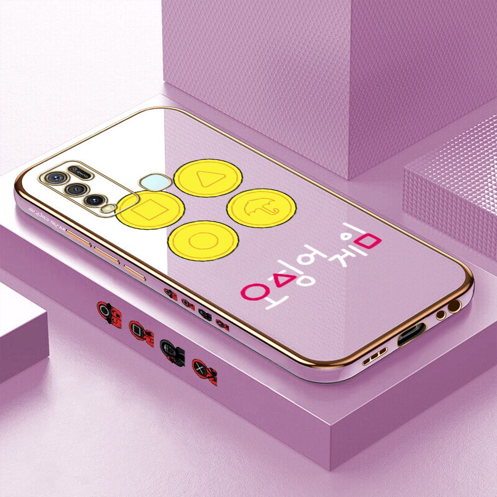 Luxury 6D Plating Soft Casing Silicone Square Frame Phone Case For Vivo Y30 Case Shiny Bling Back Cover Popular Game Patterns Square Edge Pattern Design Soft Case + Free Lanyard