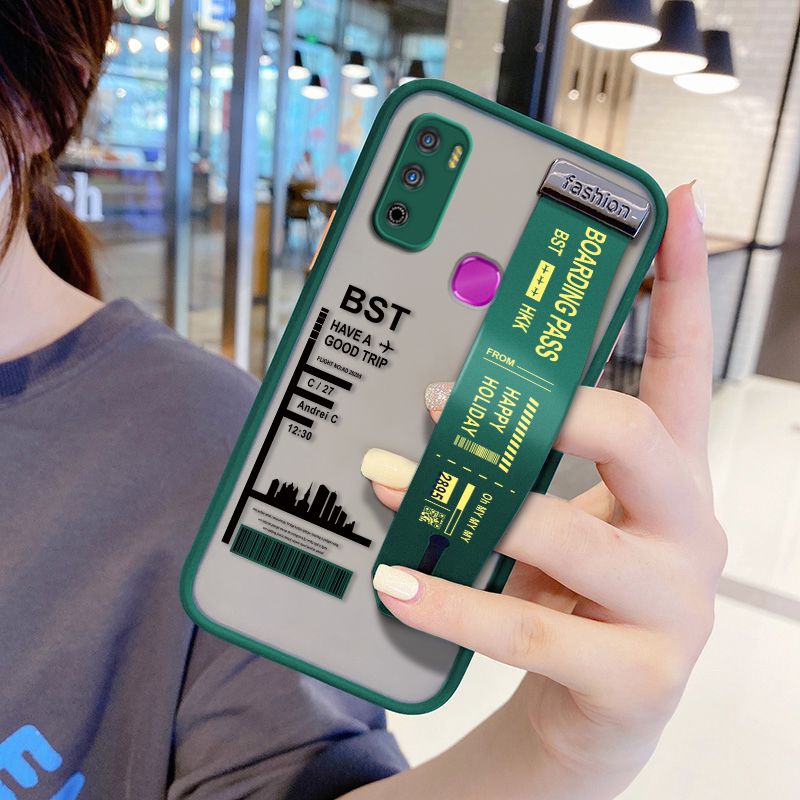UCUC for Infinix Hot 9 Play Wrist Strap Case Creative Printing City Landscape Wristband Printing Cover Shockproof Frosted Phone Case