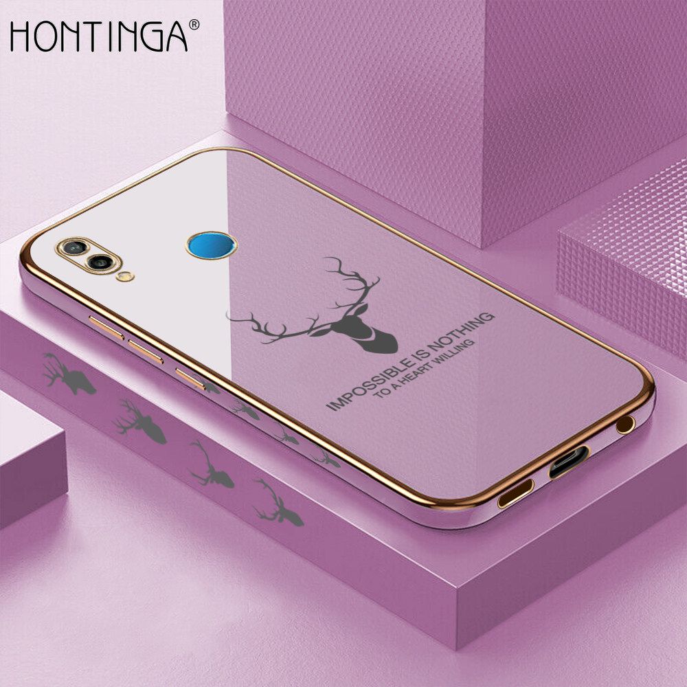Hontinga for Huawei P20 Lite Back Cover + Free Lanyard Luxury 6D Plating Cartoon Lucky Side Pattern Case Soft Silicone Square Phone Cases