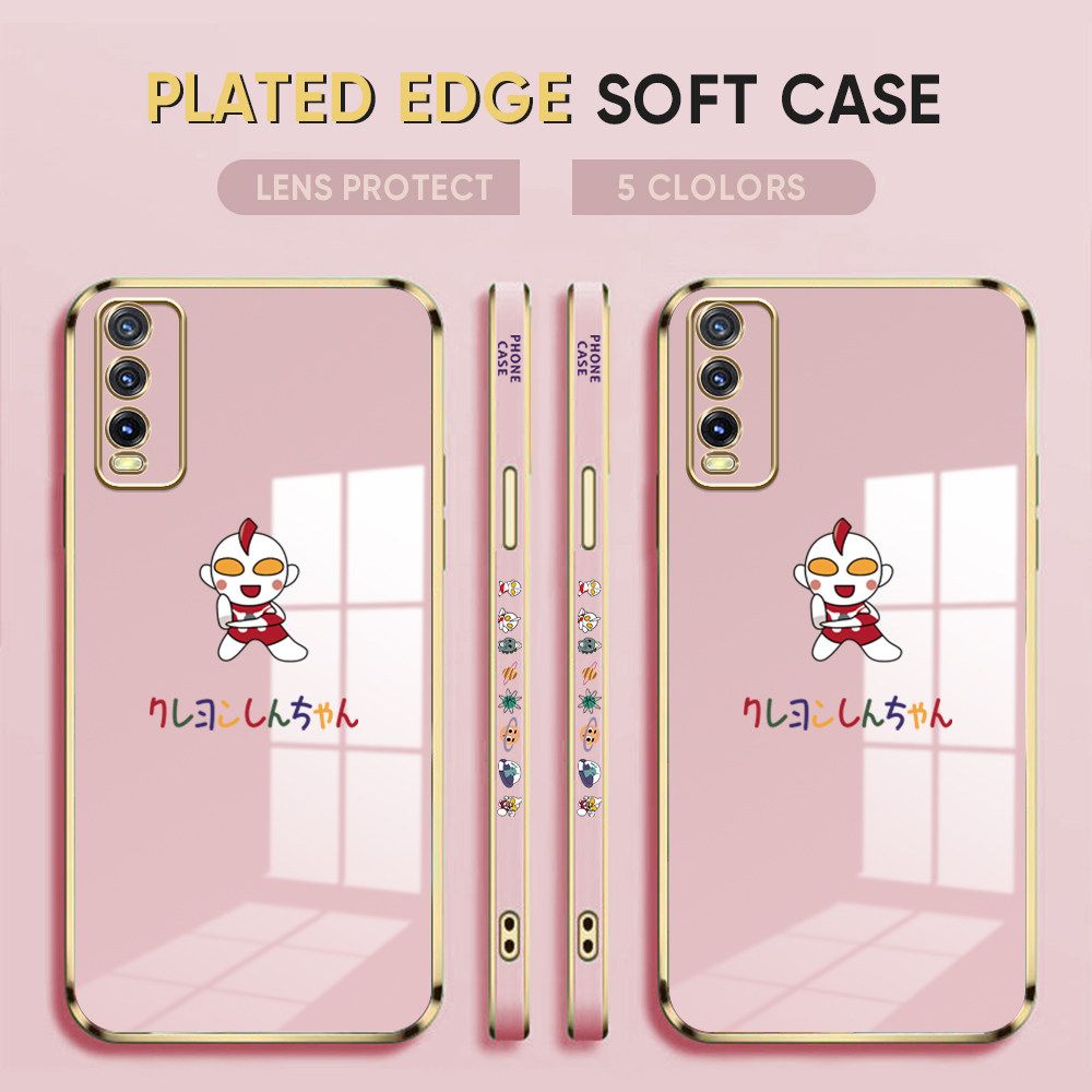 Luxury 6D Plating Case for Vivo Y20 2021 Phone Cases Cartoon Hero Side Print Soft Silicone Square Back Cover