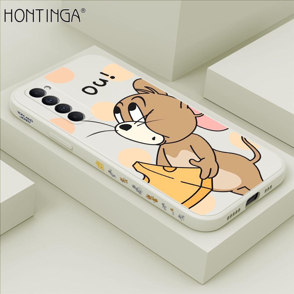 Hontinga for OPPO Reno4 Pro Case Side Design Cute Cartoon Mouse Back Cover Soft Square Edge Pattern Liquid Silicone Trend Phone Cases