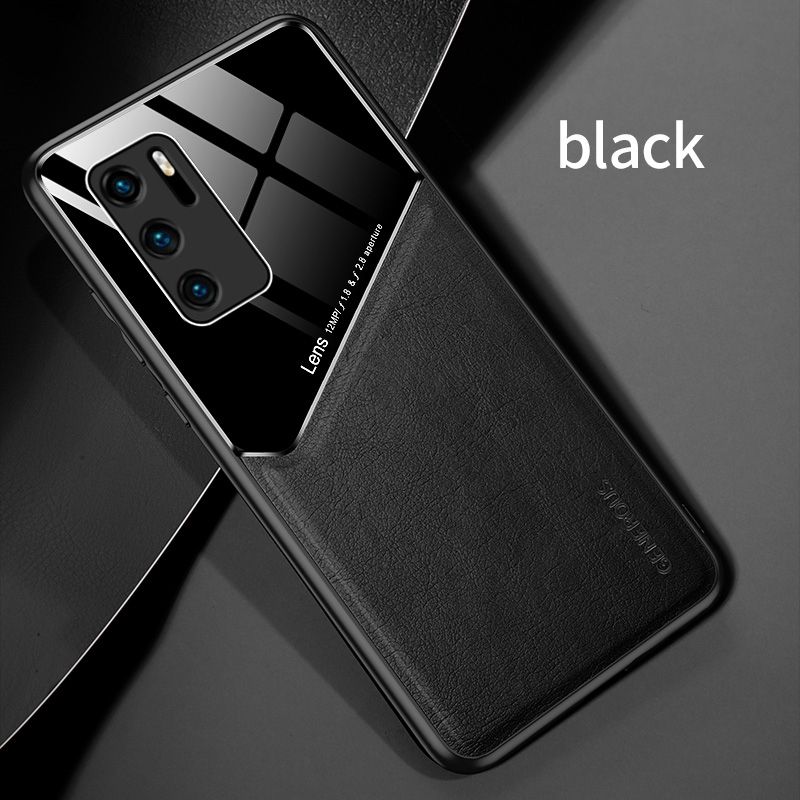 Lenuo For Huawei P40 Case Leather Texture Car Magnetic Holder Back Cover Soft Silicon Frame Shockproof Casing