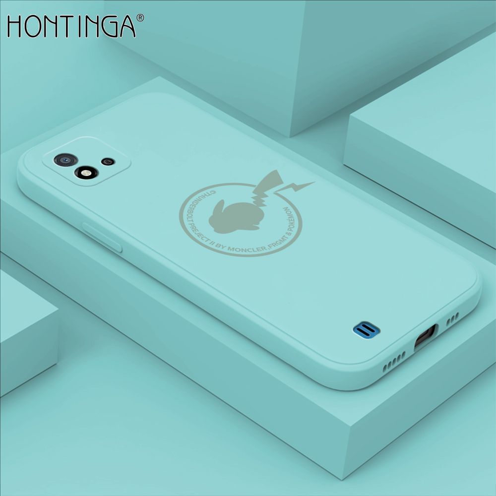 Hontinga for Realme C20 C20A C11 2021 Case Cartoon Pikachu Pokemon Phone Case Liquid Silicone Casing Full Cover Camera Shockproof Protective Case
