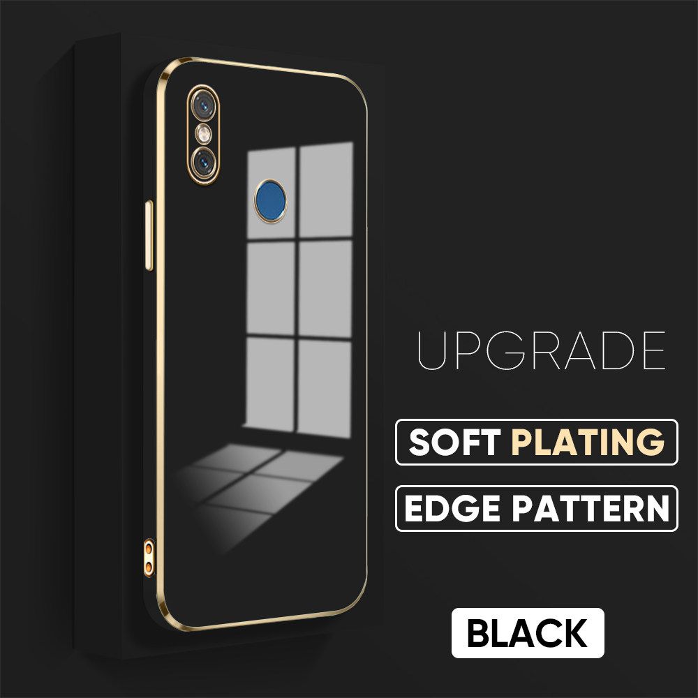 TA for Xiaomi 8 Cover Luxury 6D Plating Soft Casing Silicone Square Frame Phone Case Shiny Bling Back Cover + Free Lanyard