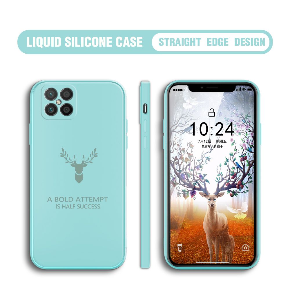 Hontinga for Huawei Nova 8 SE Case Soft Silicone Square ELK Deer Reindeer Phone Cases Full Cover Camera Shockproof Protection Rubber Case