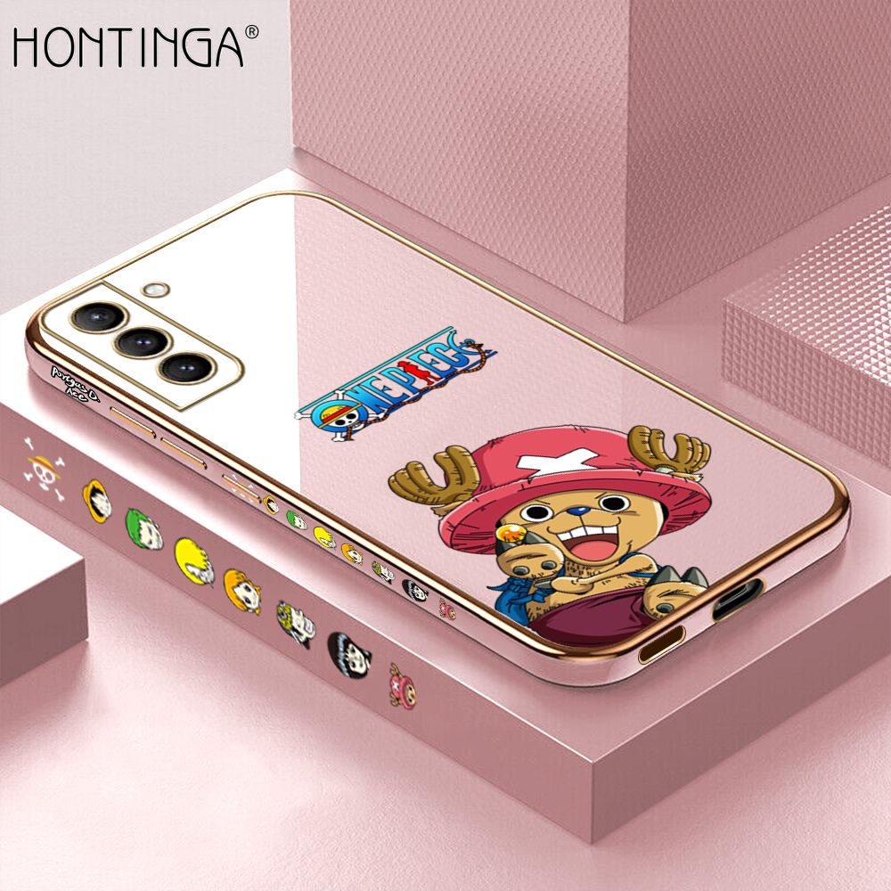 Hontinga for Samsung S21 Plus 5G Back Cover + Free Lanyard Luxury 6D Plating Cute Cartoon Choba Side Pattern Case Soft Silicone Square Mobile Cover
