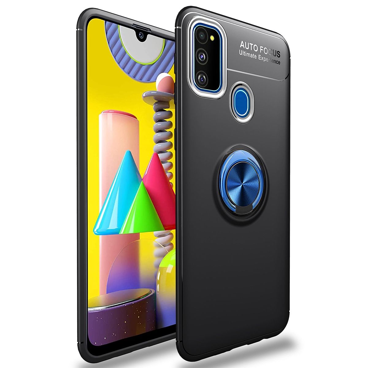 For Samsung Galaxy M31 360 Degree Rotating Ring Holder (Compatible with Magnetic Car Mount) Resilient TPU Drop Protection Case Cover