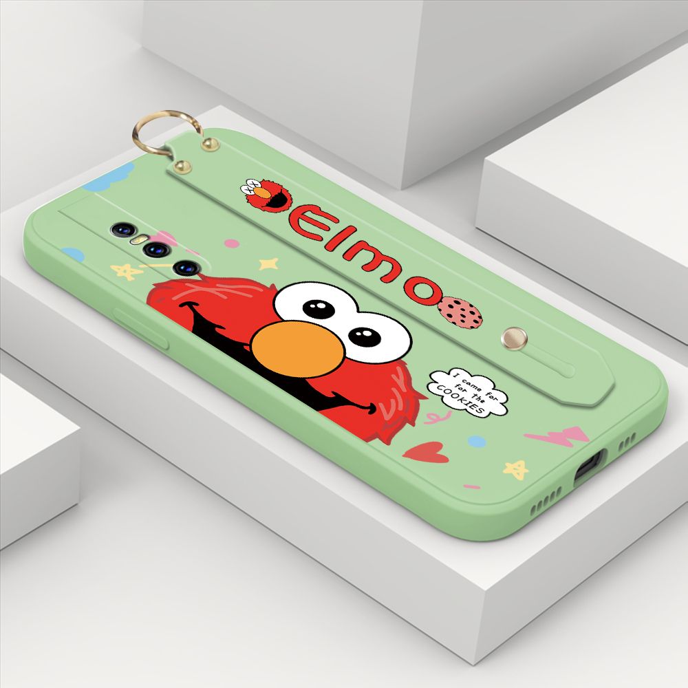 ZeroQiQi for Vivo V15 Pro Wrist Strap Case Cute Cute Cartoon Little Monster Phone Cover Square Edge Liquid Silicone Case Full Cover Camera Shockproof Protective Cases