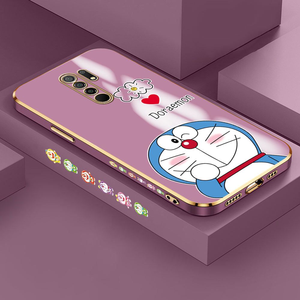 Jizetin (Free Lanyard) Redmi 9 Case Cute Jingle Cat Luxury 6D Plating Soft Casing Silicone Ultra Thin Phone Cover