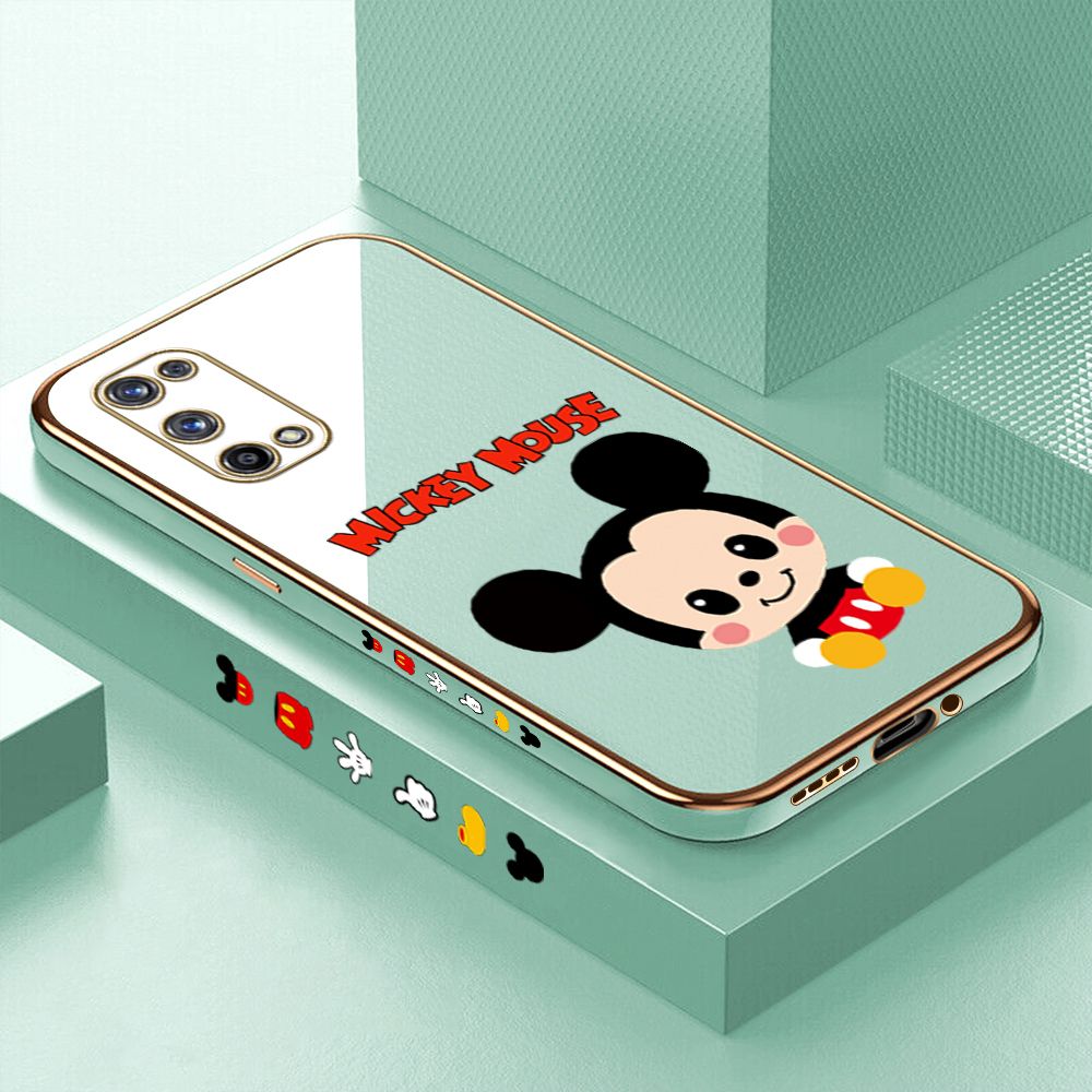 Luxury 6D Plating Case for Realme X7 Pro Cute Cartoon Mouse Side Pattern Back Cover Soft Silicone Square Frame Shiny Bling Phone Cases + Free Lanyard