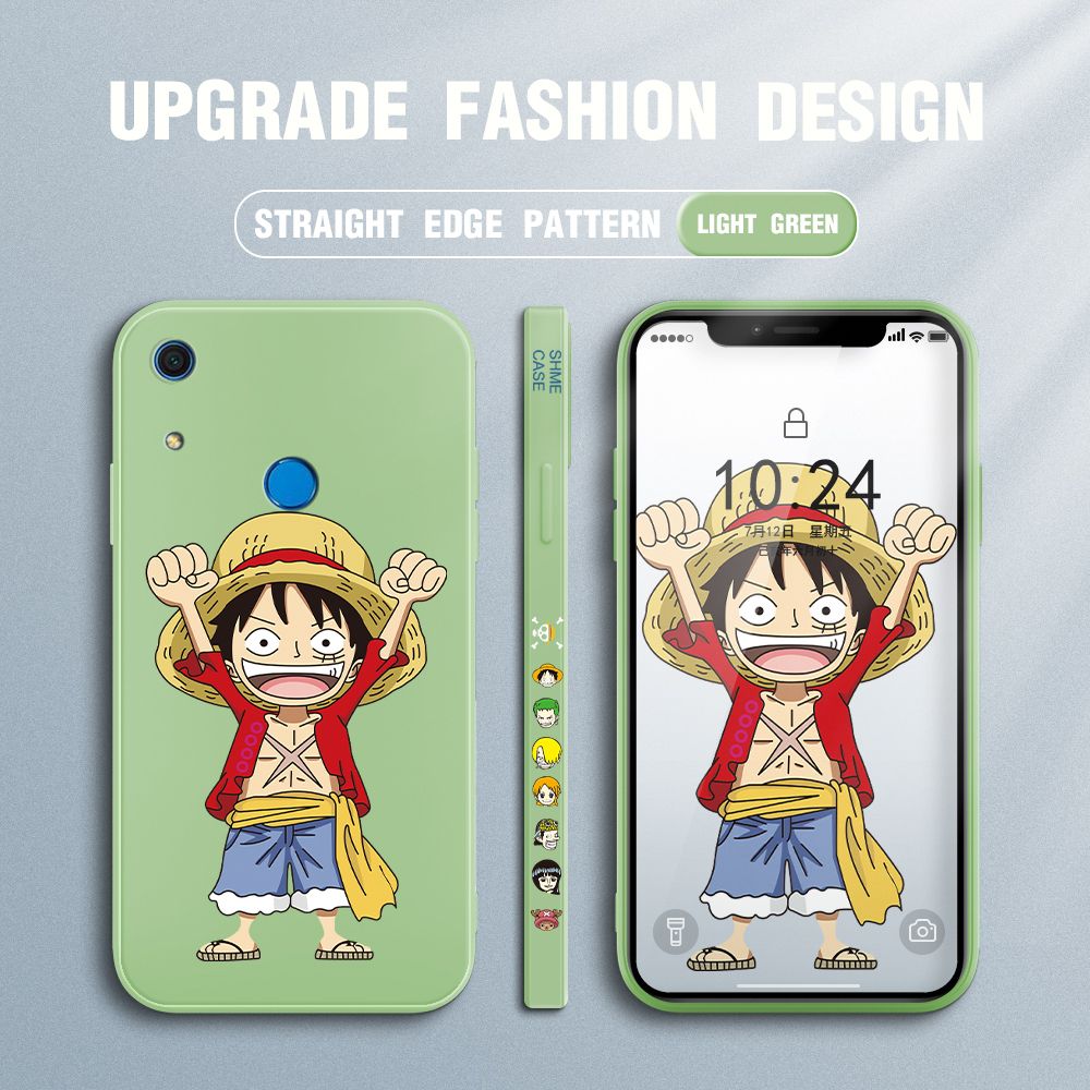 Jizetin for Huawei Y6S Case Anime One-Piece Monkey D. Luffy Anime Side Design Phone Case Square Edge Pattern Liquid Silicone Cases Full Cover Camera Shockproof Protective Case