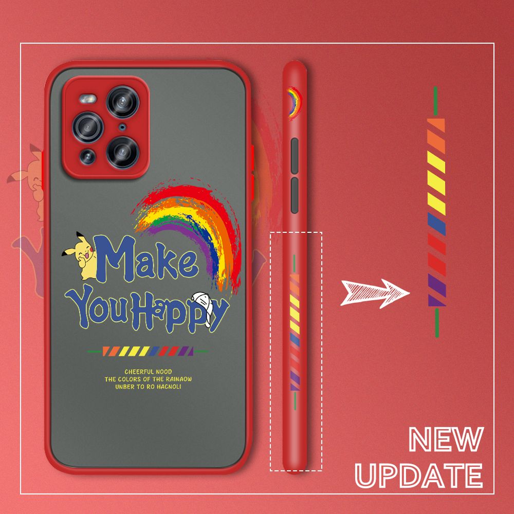 UCUC for OPPO Find X3 Pro 5G Back Cover Rainbow Pikachu Side Printed Design Phone Case Ultra Thin Frosted Cover Shockproof Phone Cover