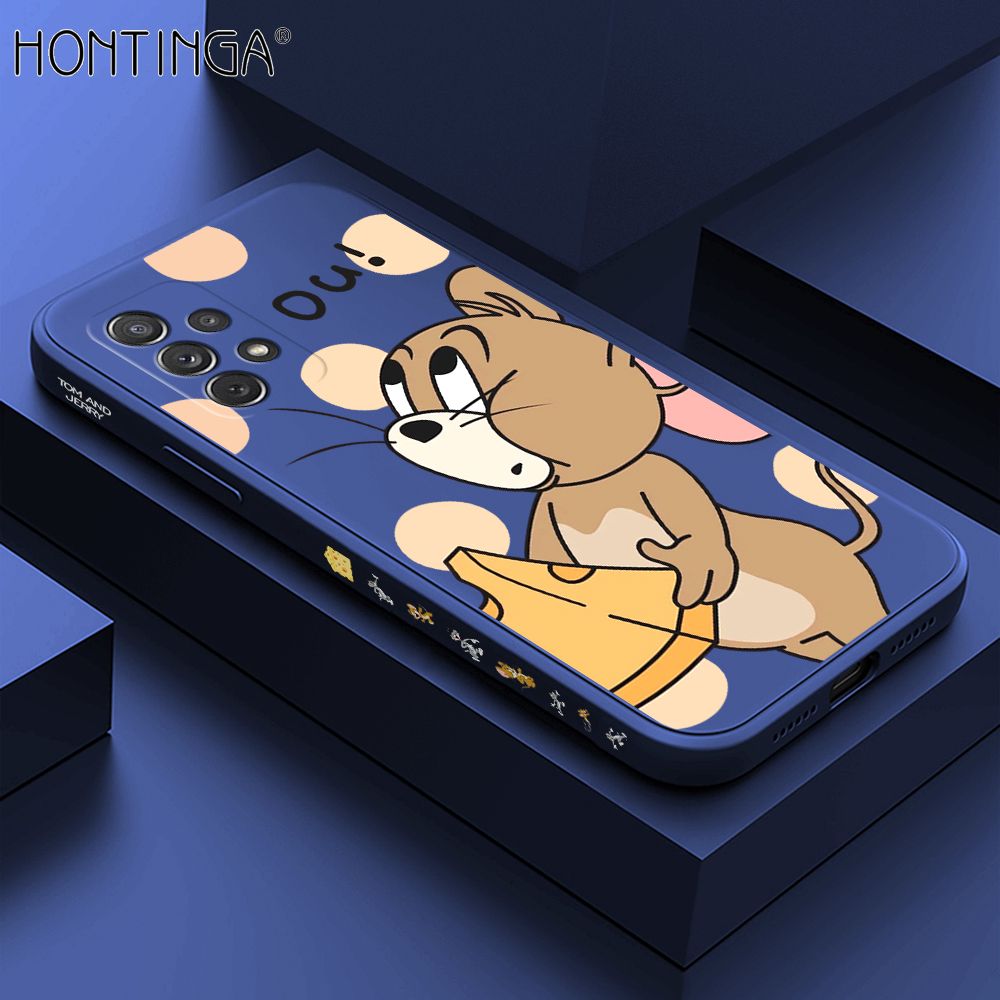 Hontinga for Samsung Galaxy A72 4G / 5G Case Side Design Cute Cartoon Mouse Back Cover Soft Square Edge Pattern Liquid Silicone Trend Phone Cases