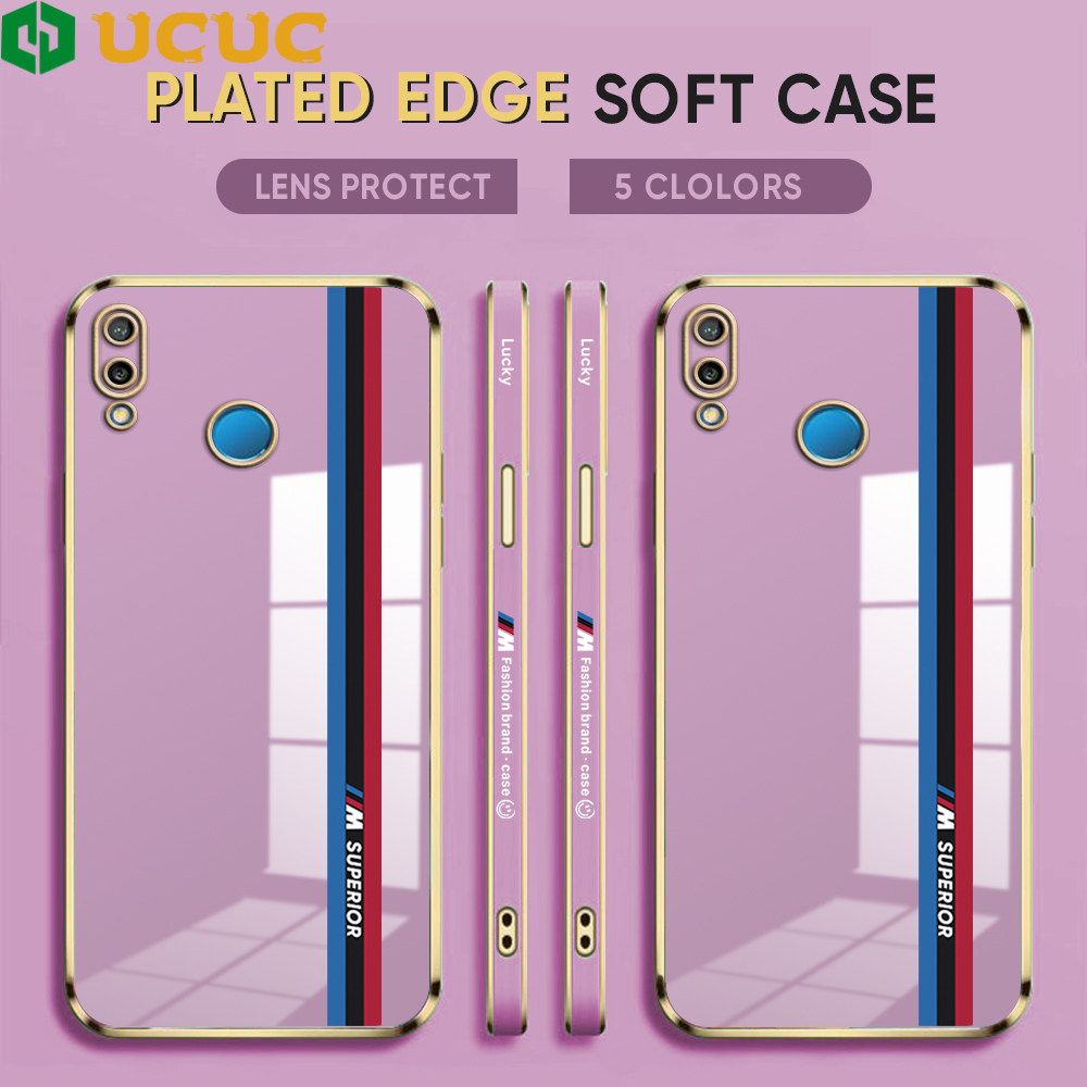 UCUC for Huawei Nova 3i P Smart Plus Back Cover + Free Lanyard Track Sign Luxury 6D Plating Case Side Pattern Soft Silicone Square Phone Cases