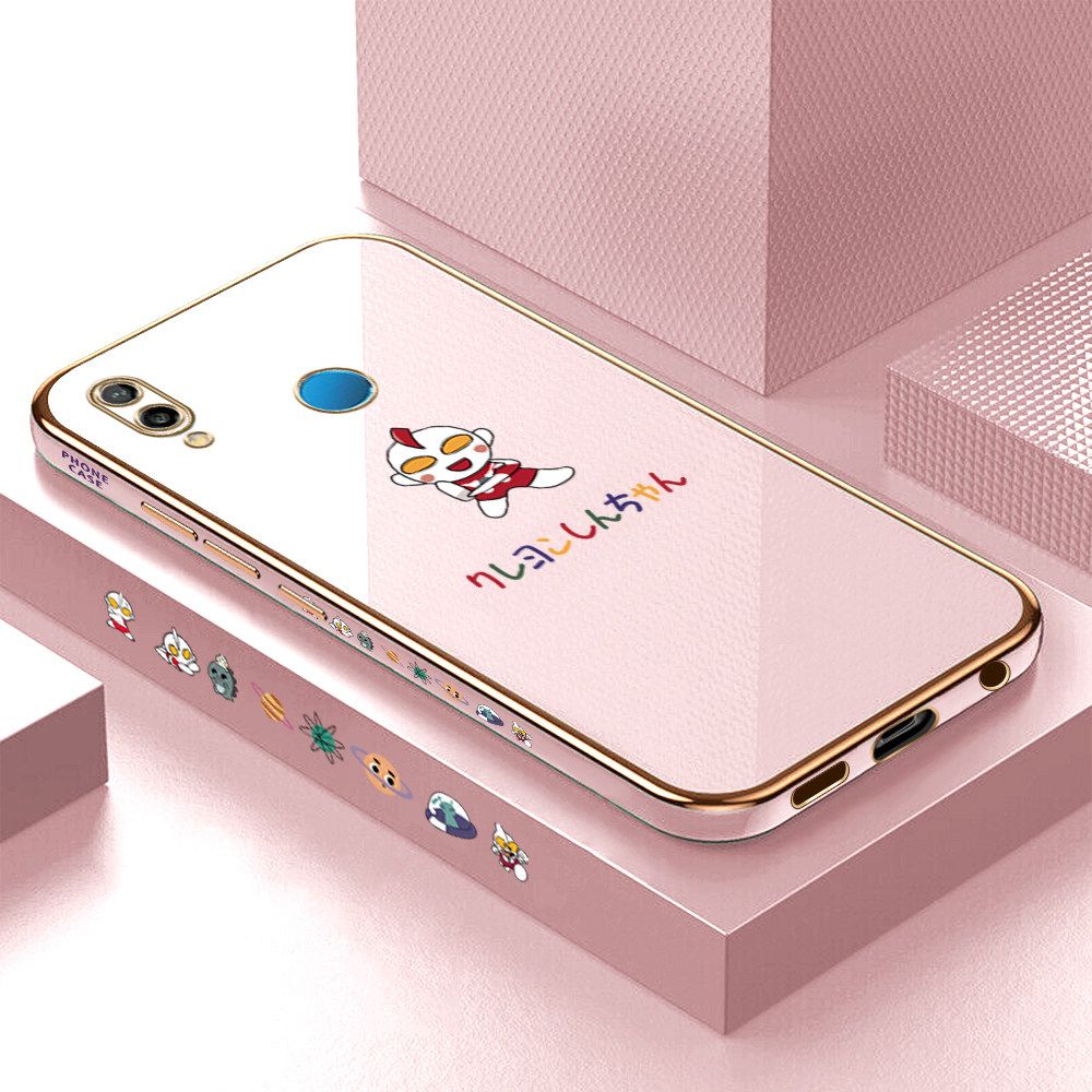 Luxury 6D Plating Case for Huawei P20 Lite Cute Cartoon Side Pattern Back Cover Soft Silicone Square Frame Shiny Bling Phone Cases + Free Lanyard