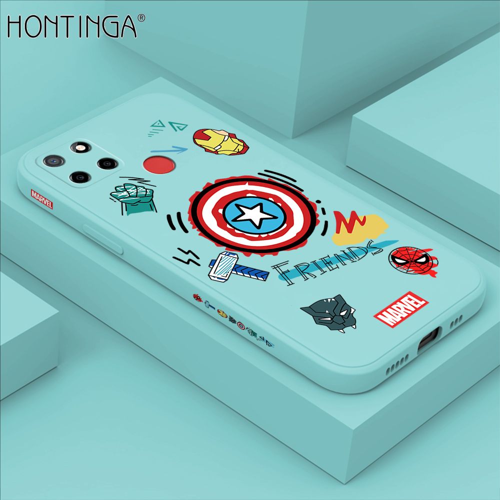 Hontinga for Realme C25S Case Side Design Trendy Cartoon Sign Back Cover Soft Square Edge Pattern Liquid Silicone Phone Cases