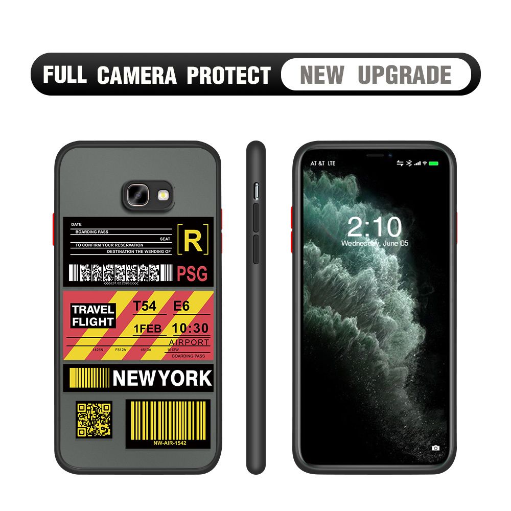 Hontinga for Samsung J4 Plus 2018 Case Creative Flight Ticket Cover Camera Shockproof Protection Case Edge Frosted Transparent Phone Cover
