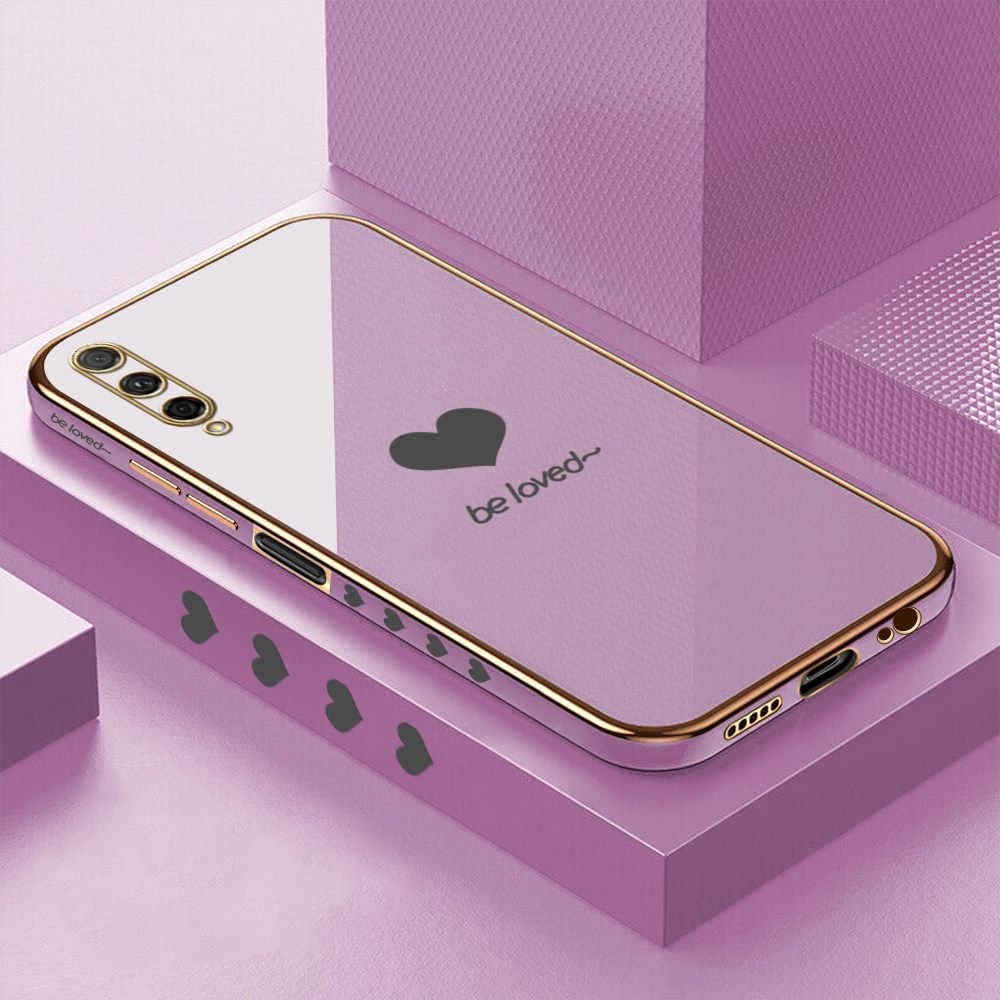 Luxury 6D Plating Soft Casing Silicone Square Frame Phone Case For Honor 9X Pro Case Shiny Bling Back Cover Lover Heart Square Edge Pattern Design Soft Case + Free Lanyard
