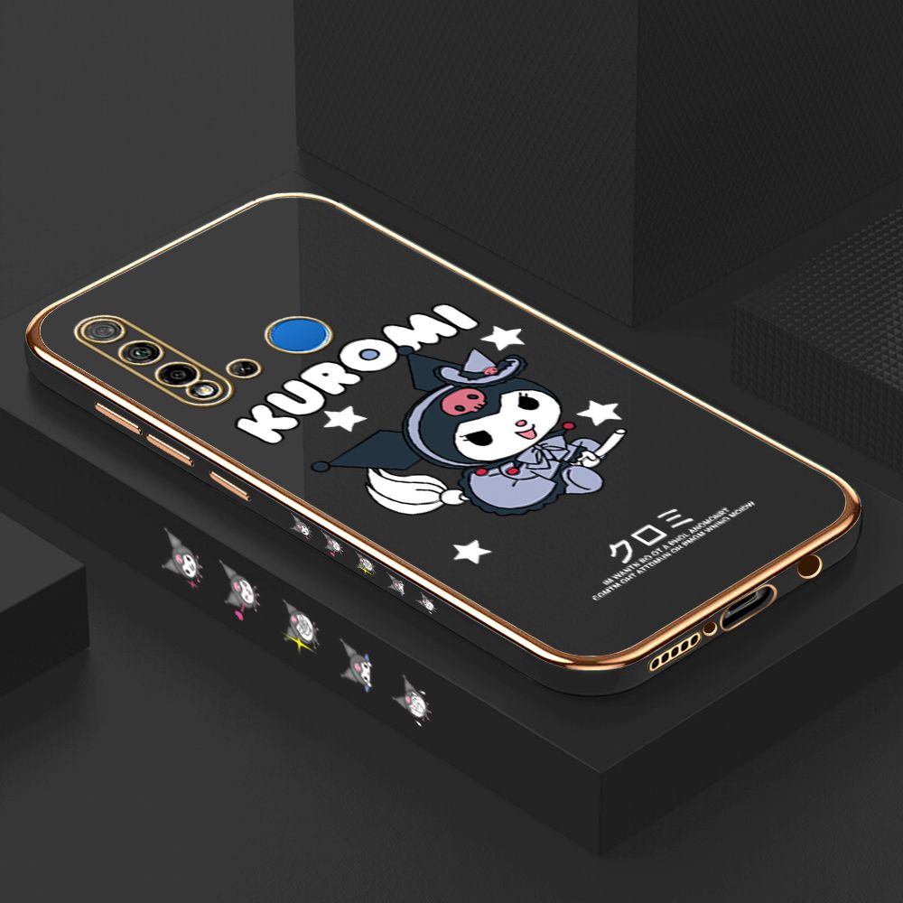 Luxury 6D Plating Case for Huawei Nova 5I Cartoon Little Witch Side Pattern Back Cover Soft Silicone Square Phone Cases + Free Lanyard