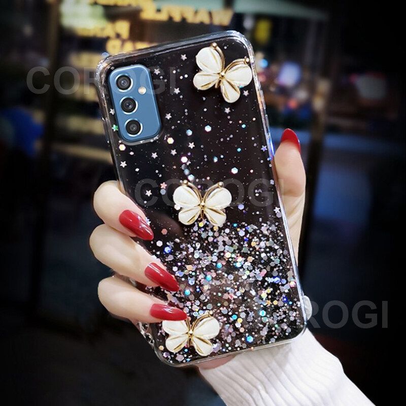 For Samsung Galaxy M52 5G Cover Fashion 3D Diamond Butterfly Shiny Glitter Starry Space Phone Case Clear Soft TPU Silicone Shockproof Protective Back Cover