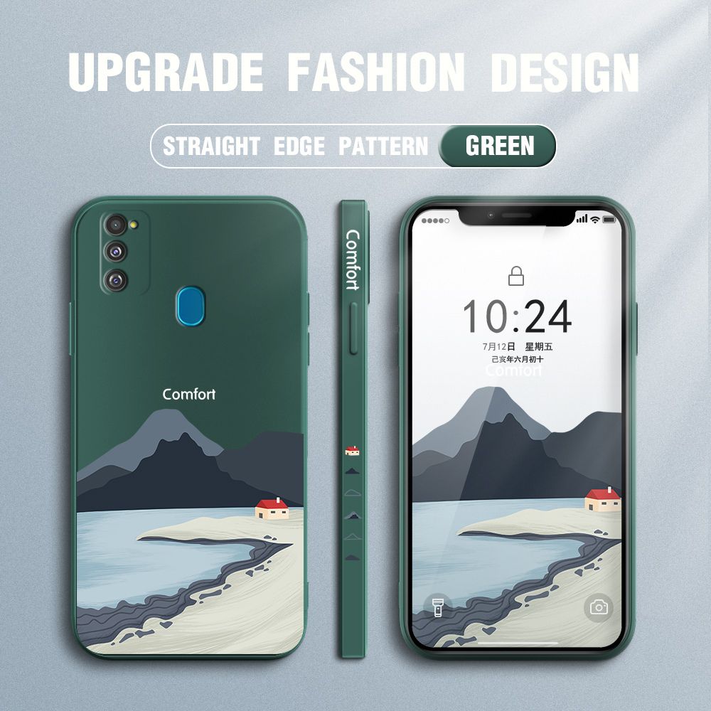 Jizetin for Samsung Galaxy M21 / M30S Case Mount Fuji Design Side Design Phone Case Square Edge Pattern Liquid Silicone Cases Full Cover Camera Shockproof Protective Case
