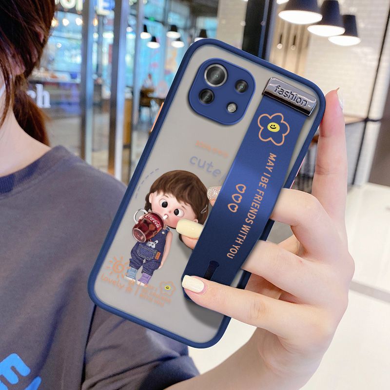 UCUC for Xiaomi Mi 11 Lite Wrist Strap Case Girl Drinking Cola Wristband Printing Cover Shockproof Ultra Thin Phone Case