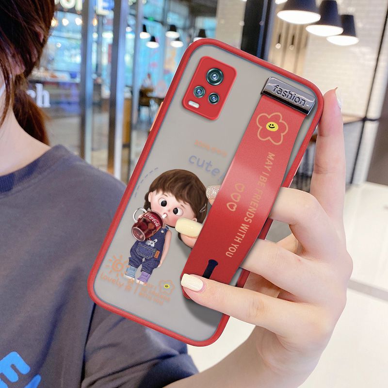 UCUC for Vivo V20 Pro Wrist Strap Case Girl Drinking Cola Wristband Printing Cover Shockproof Ultra Thin Phone Case