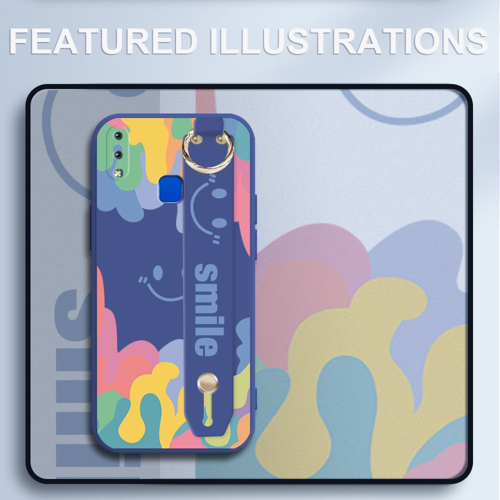 UCUC for Vivo Y95 Wrist Strap Case INS Style Soft Candy Color Splash Ink Cover Ultra Thin Anti Fall Liquid Silicone Phone Case